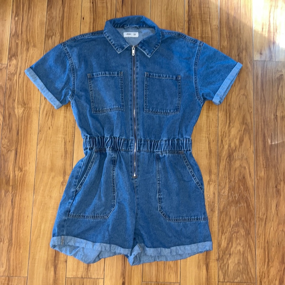 Denim zip up jumpsuit